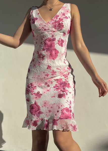 Magenta Floral Print Midi Dress (S)
