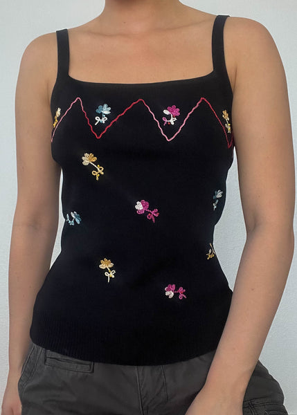 90's Floral Embroidered Knit Tank (S)