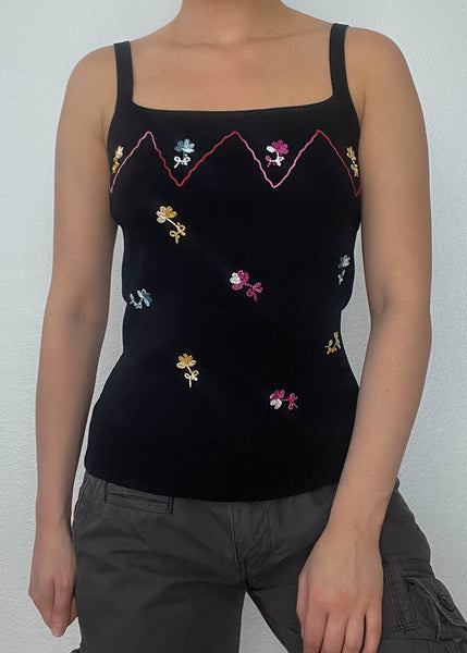 90's Floral Embroidered Knit Tank (S)