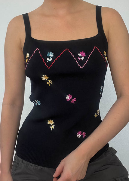 90's Floral Embroidered Knit Tank (S)
