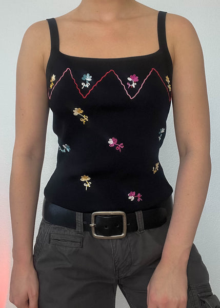 90's Floral Embroidered Knit Tank (S)
