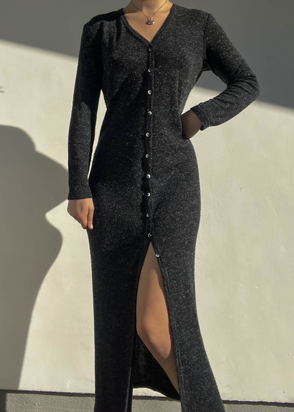 90’s Black Knit Midi Dress (M)