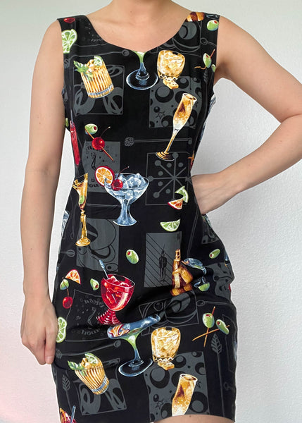90's Cocktail Print Mini Dress (S/M)