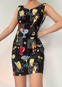 90's Cocktail Print Mini Dress (S/M)