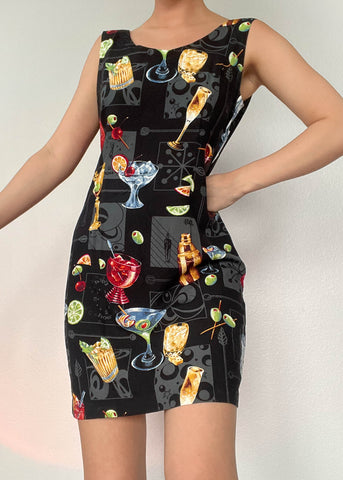 90's Cocktail Print Mini Dress (S/M)