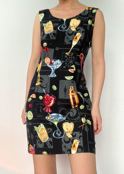 90's Cocktail Print Mini Dress (S/M)