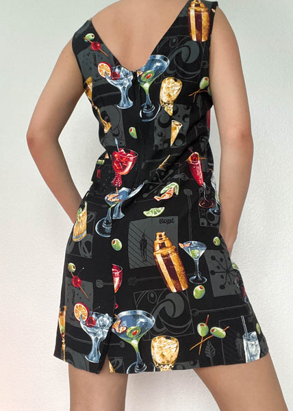 90's Cocktail Print Mini Dress (S/M)