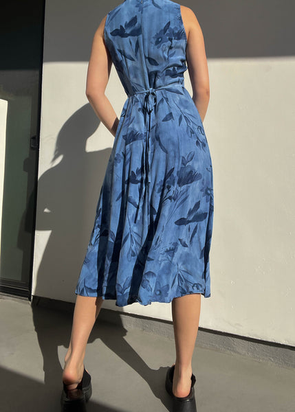 90’s Blue Floral Midi Dress (S-S/M)