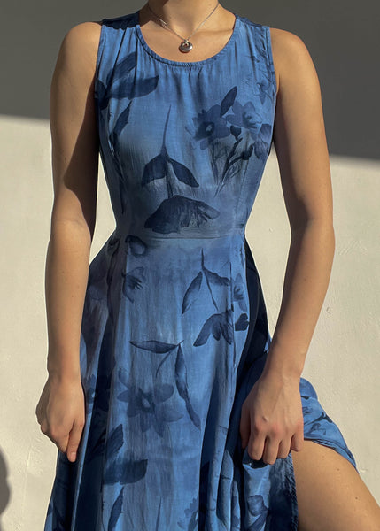 90’s Blue Floral Midi Dress (S-S/M)