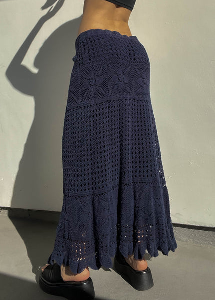 Navy Crochet Maxi Skirt (XL)