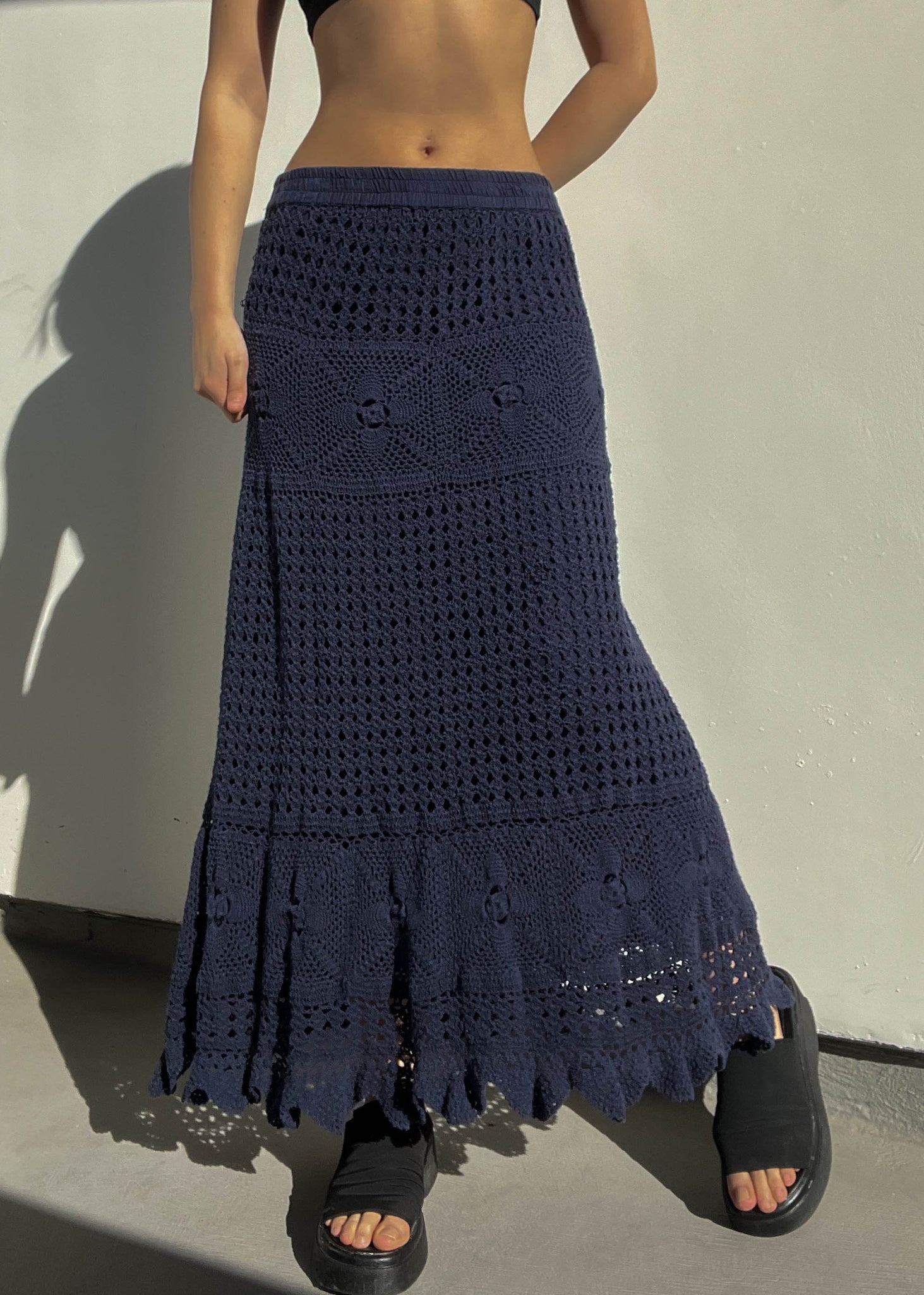 Navy Crochet Maxi Skirt (XL)