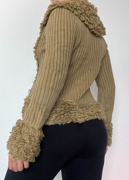 Y2k Shag Trim Cardigan (S)