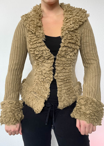 Y2k Shag Trim Cardigan (S)