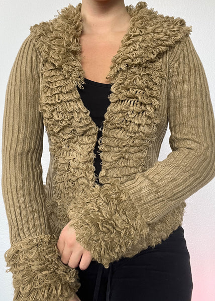 Y2k Shag Trim Cardigan (S)