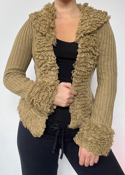 Y2k Shag Trim Cardigan (S)