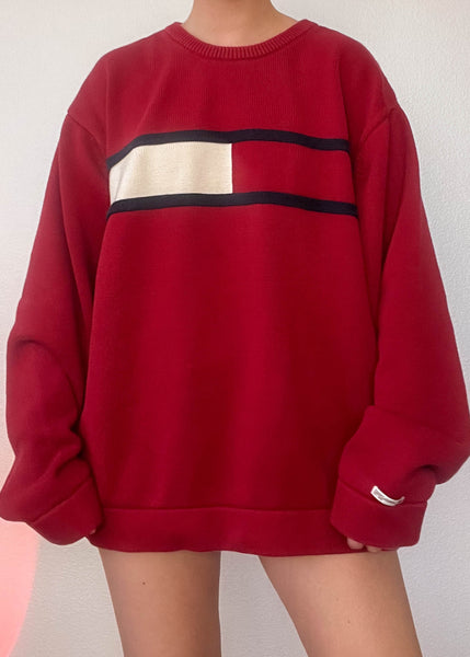 90's Red Tommy Flag Knit (XL)