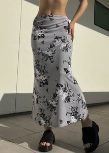 90's Gray Floral Print Maxi (S)