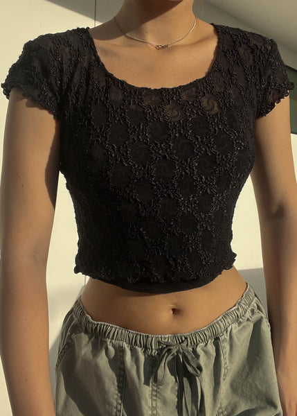 90's Black Lace Baby Tee (S)