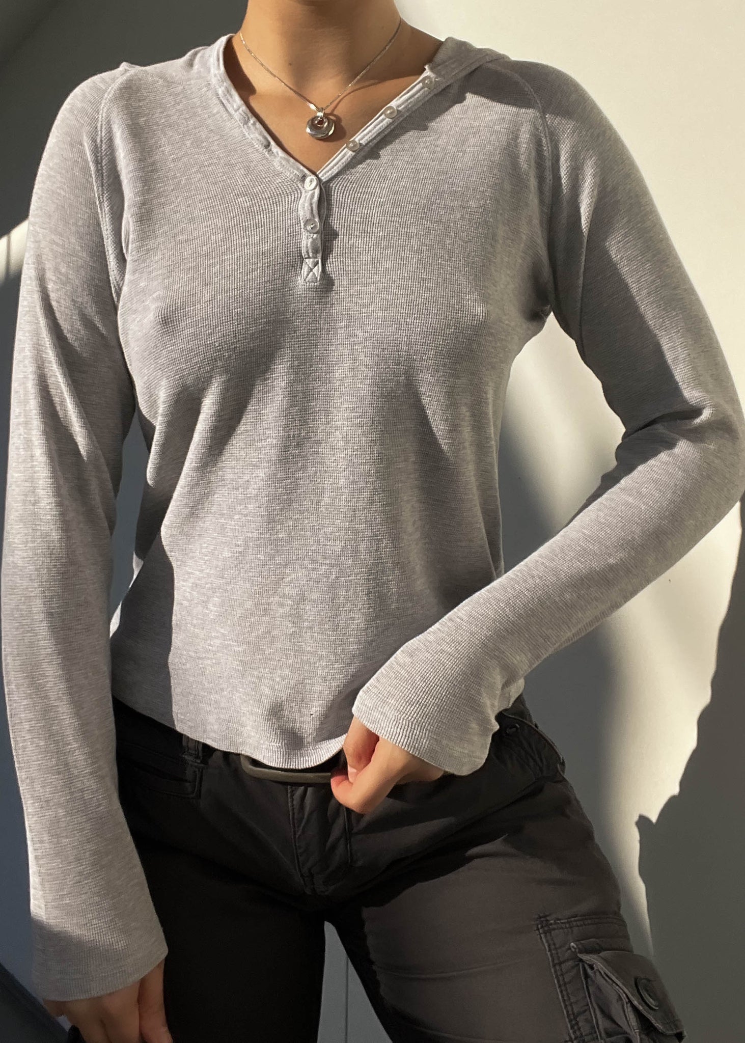 Y2k Gray Hoodie Top (S)