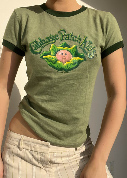 Y2k Green Cabbage Patch Ringer Baby Tee (S)