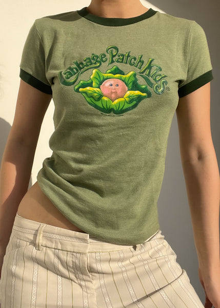 Y2k Green Cabbage Patch Ringer Baby Tee (S)