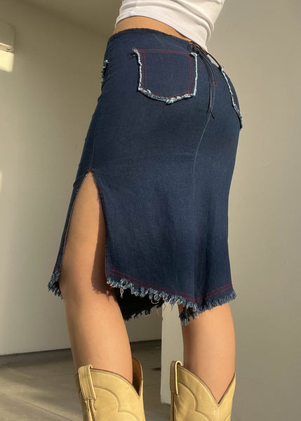 Y2k Lace Up Floral Denim Midi Skirt