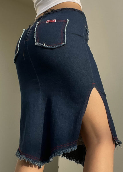 Y2k Lace Up Floral Denim Midi Skirt
