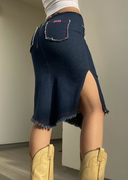 Y2k Lace Up Floral Denim Midi Skirt