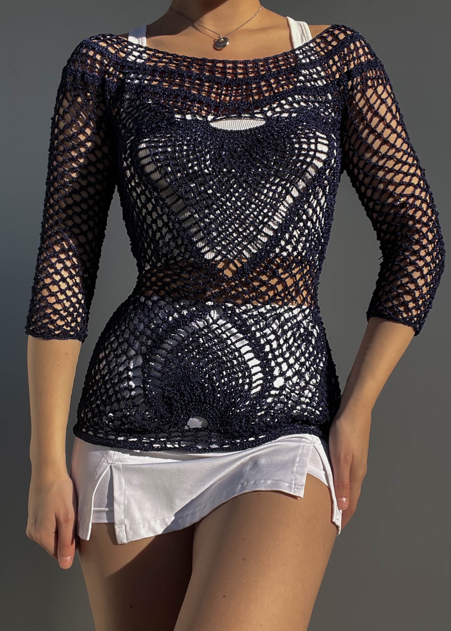 90's Navy Crochet Top (S)