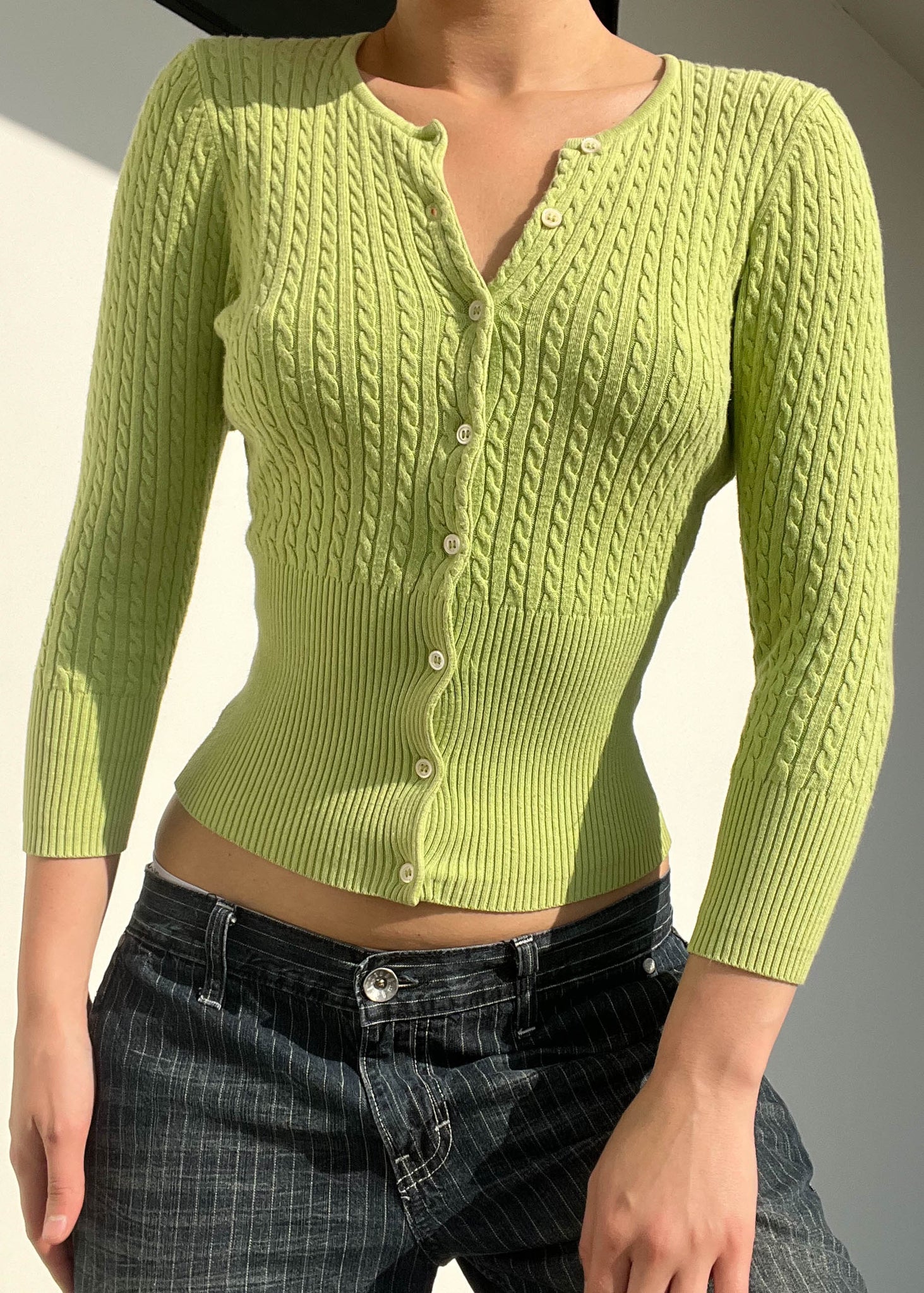2000's Lime Knit Cardi Top (S)