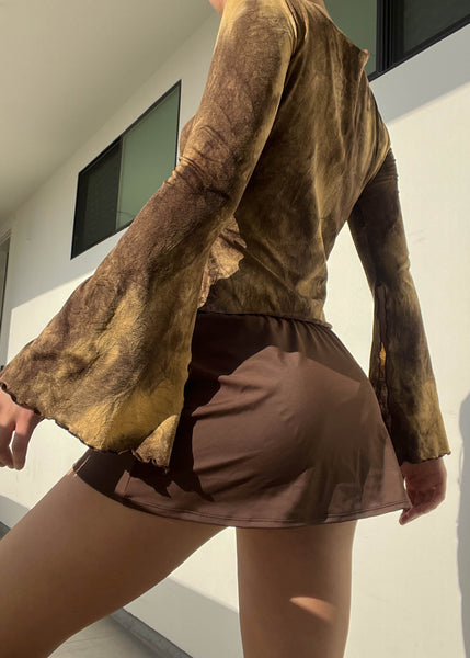 90's Brown Lace Up Bell Sleeve (S-M)