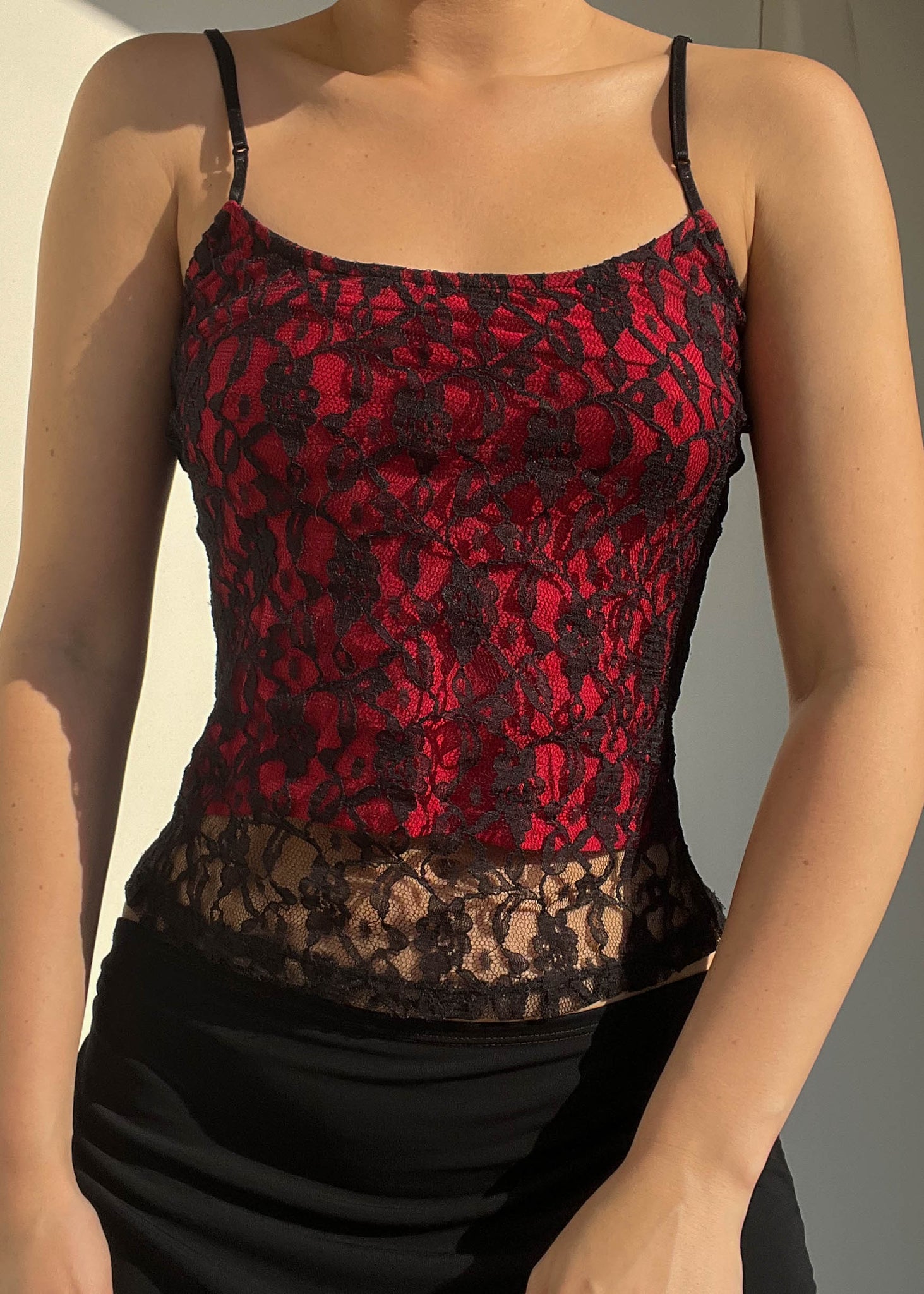 Y2k Red & Black Lace Layered Tank (S)