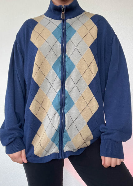 90's Argyle Knit Jacket (L-XL)