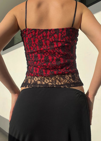 Y2k Red & Black Lace Layered Tank (S)
