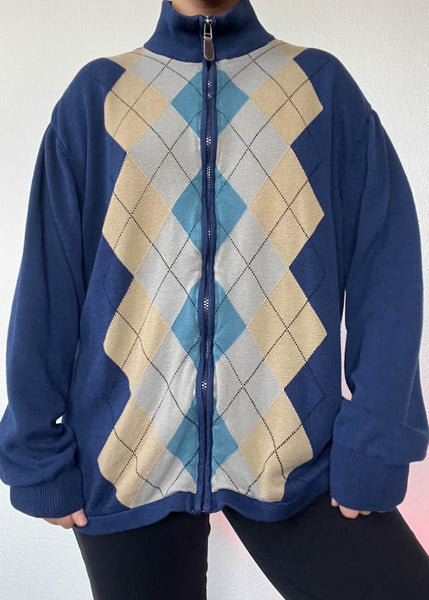 90's Argyle Knit Jacket (L-XL)