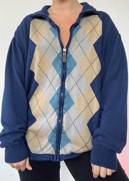 90's Argyle Knit Jacket (L-XL)