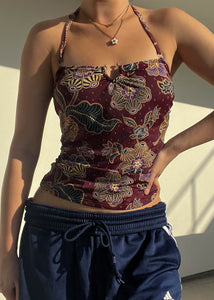 Y2k Burgundy Print Halter (M)