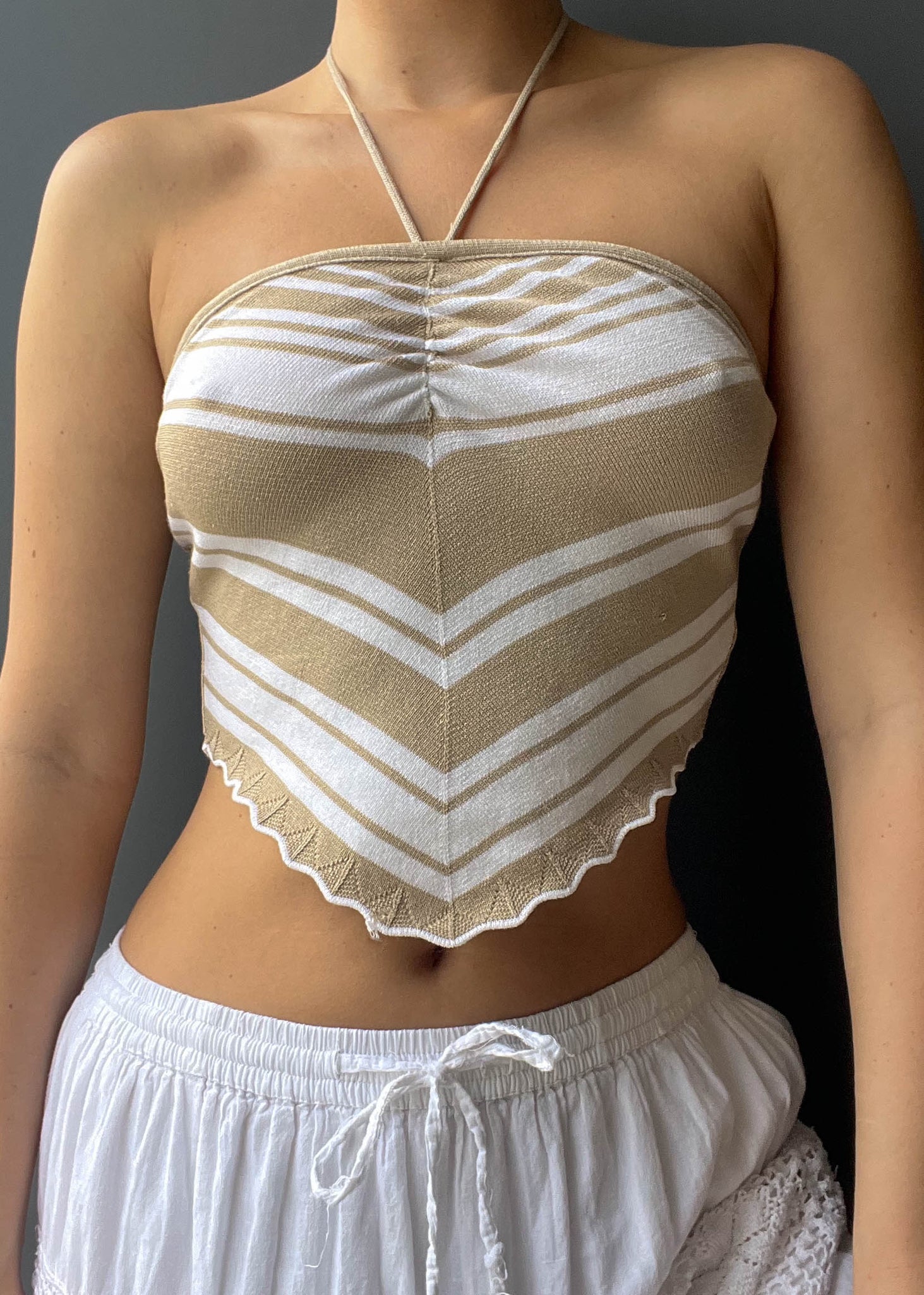 Beige & White Knit Halter (S)