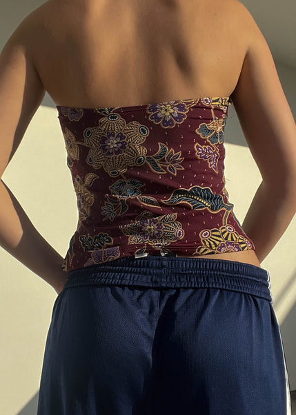 Y2k Burgundy Print Halter (M)