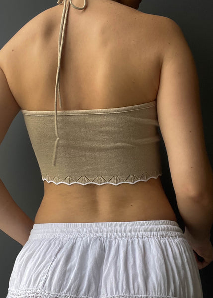 Beige & White Knit Halter (S)