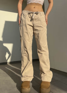 Y2k Tan Baggy Drawstring Cargo Pants (M)