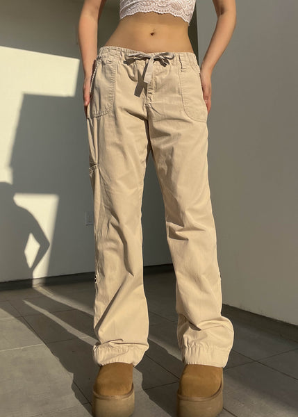 Y2k Tan Baggy Drawstring Cargo Pants (M)