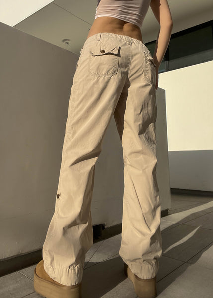 Y2k Tan Baggy Drawstring Cargo Pants (M)