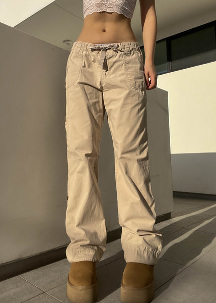 Y2k Tan Baggy Drawstring Cargo Pants (M)