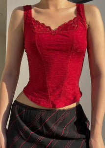 90's Red Lace Trim Dainty Tank (S)