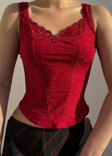 90's Red Lace Trim Dainty Tank (S)