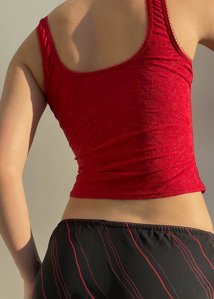 90's Red Lace Trim Dainty Tank (S)