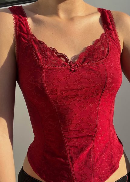 90's Red Lace Trim Dainty Tank (S)