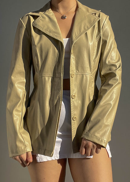 90's Beige Leather Jacket (S/M)