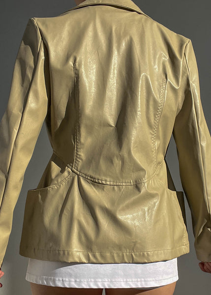 90's Beige Leather Jacket (S/M)